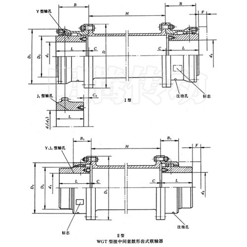 WGT型接中间套鼓形齿式联轴器图纸