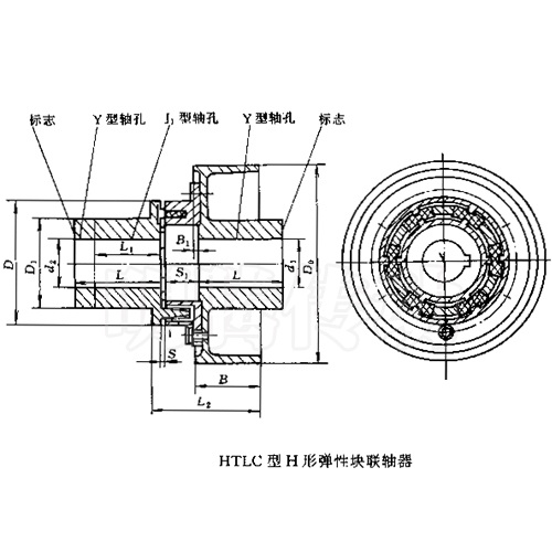 HTLC型H型弹性块联轴器图纸